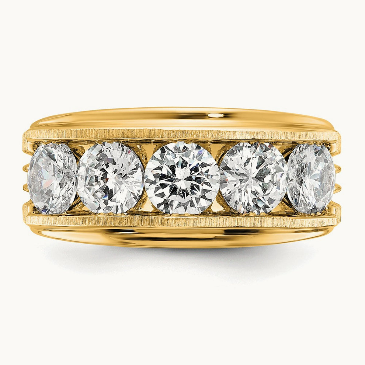 5 Stone Men's Ring, 3.50 ct tw Lab-Grown Diamond — 14K Yellow Gold