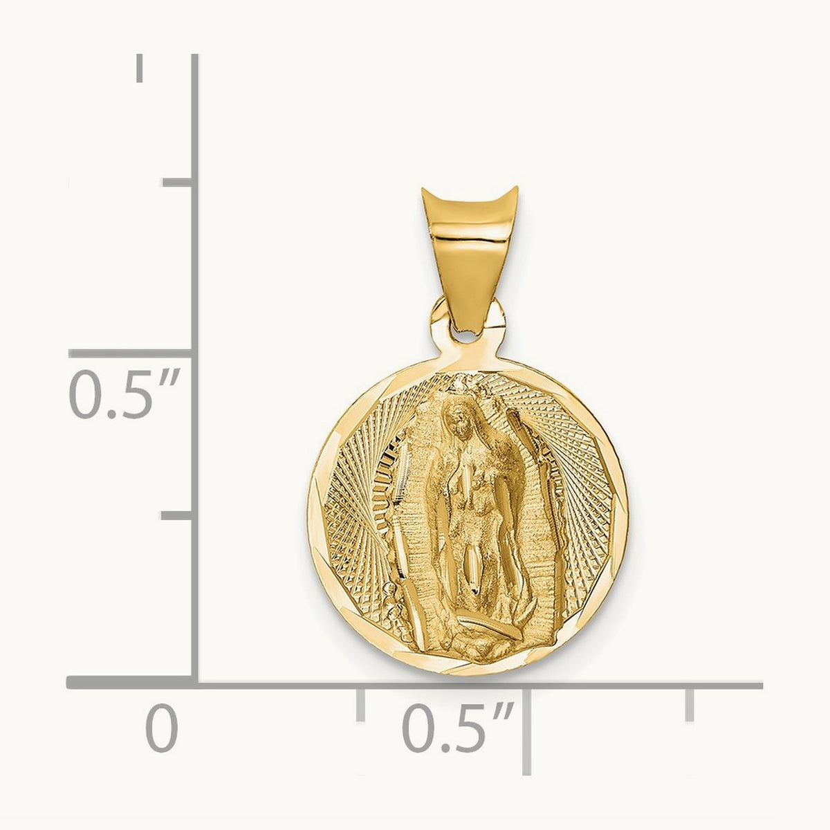 Polished Diamond-cut Lady Of Guadalupe Circle Pendant — 14K Yellow Gold, 13.07mm