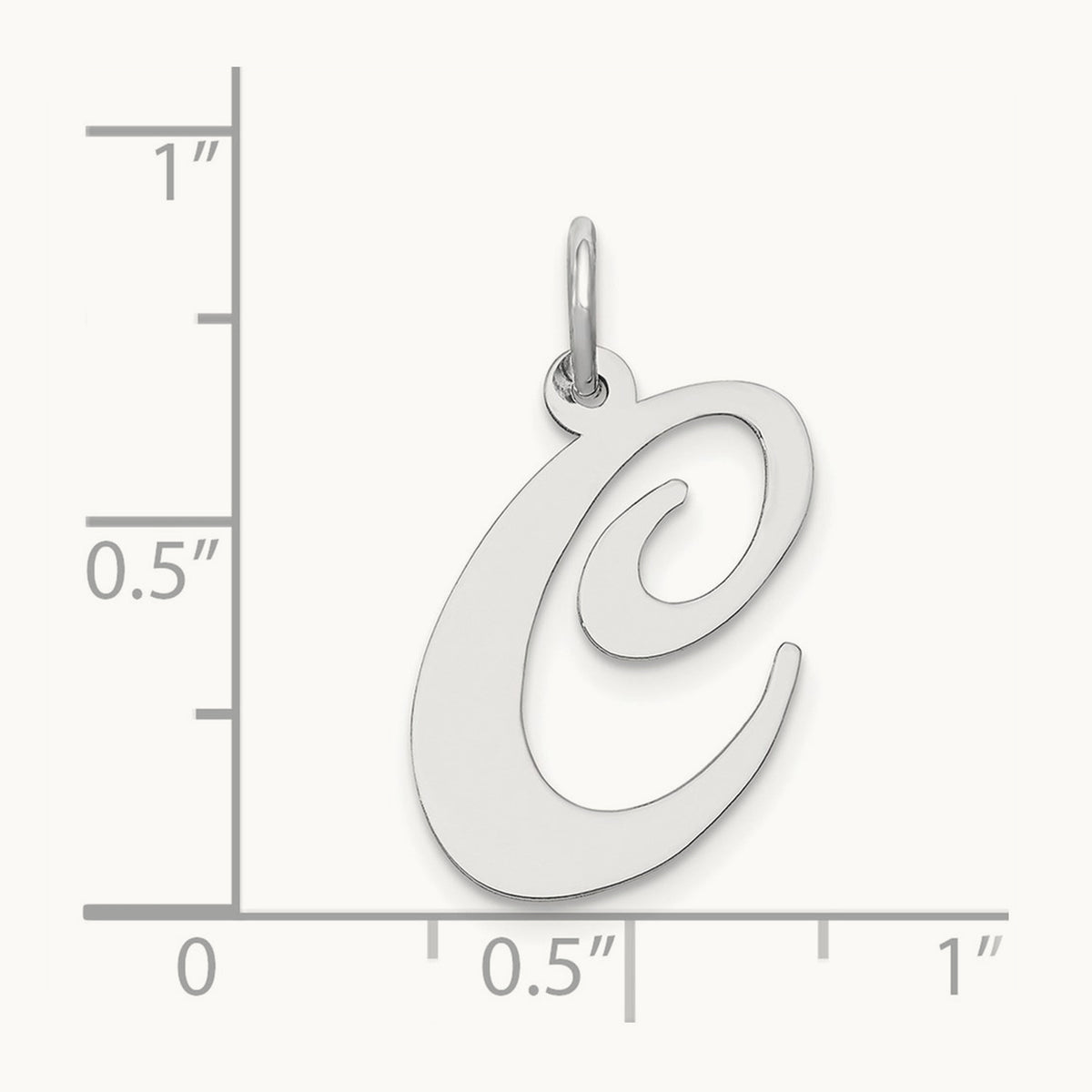 Large Fancy Script Initial Charm — 14K White Gold, C