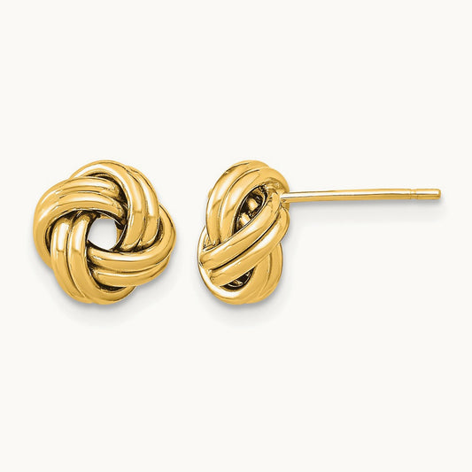 Polished Double Love Knot Post Earrings — 14K Yellow Gold