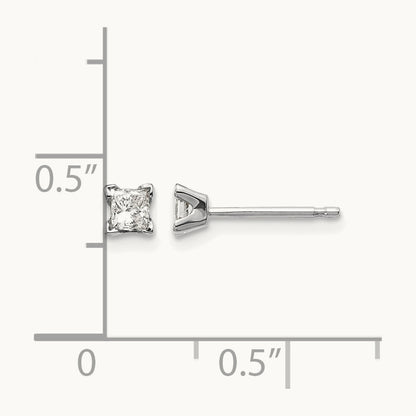 AA Quality Complete Princess Cut Diamond Earrings, 14K White Gold
