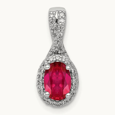 Diamond and Oval Ruby Halo Pendant, 14K White Gold