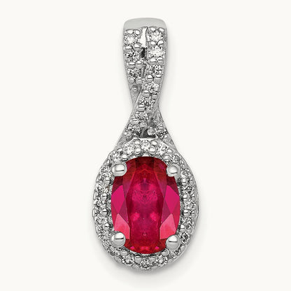 Diamond and Oval Ruby Halo Pendant, 14K White Gold
