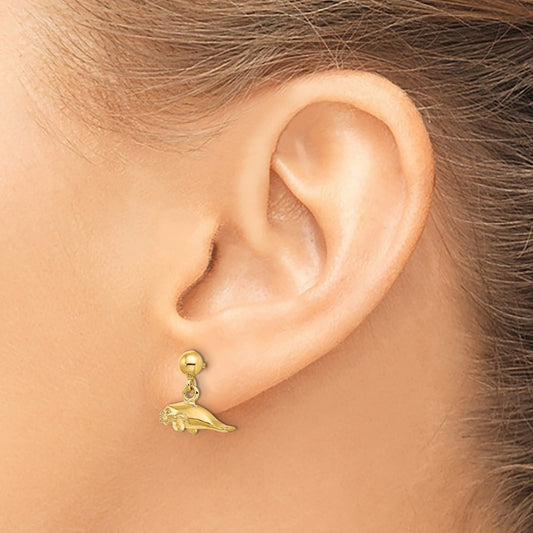 3-D Polished Mini Manatee Dangle Earrings — 14K Yellow Gold