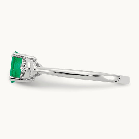 Emerald and Diamond Ring — 14K White Gold