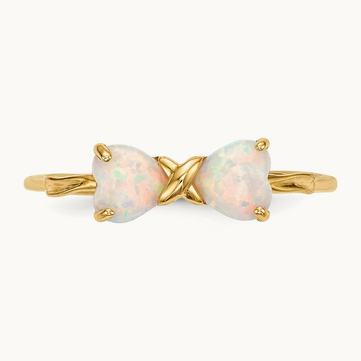Polished Created Opal Bow Ring, 14K Gold