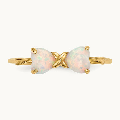 Polished Created Opal Bow Ring, 14K Gold