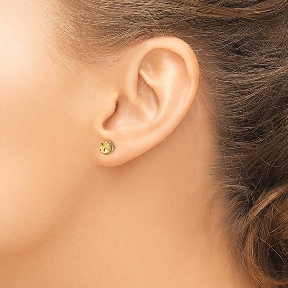 Diamond-Cut Round Post Earrings — 14K Yellow Gold
