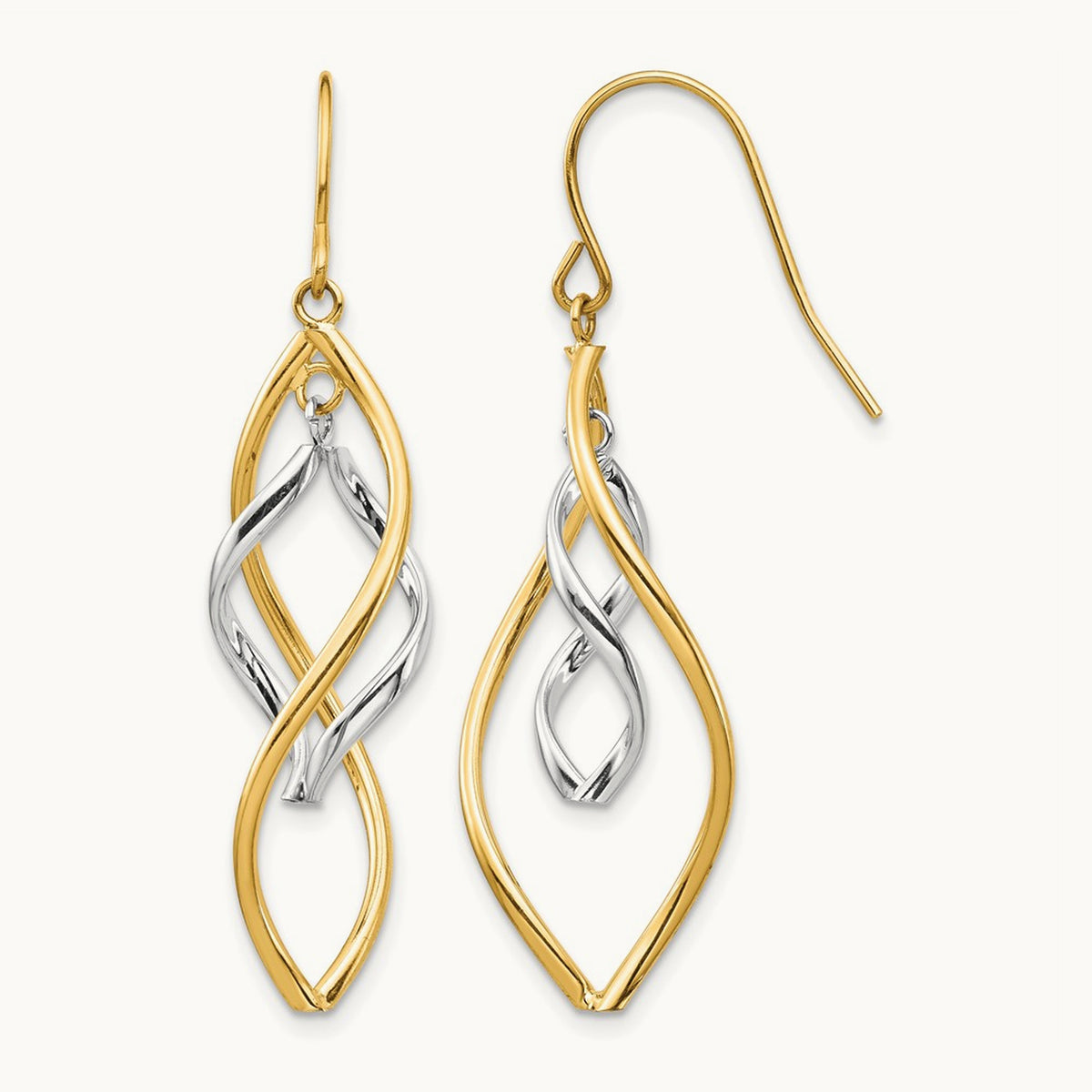 Fancy Twisted Dangle Earrings, 14K Two-tone