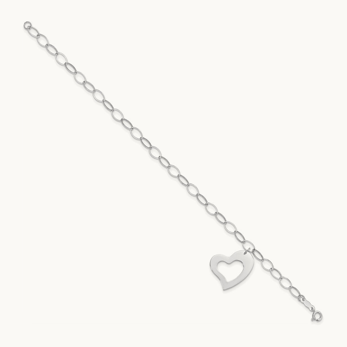 Dangle Heart Bracelet — 14K White Gold, 7.25mm