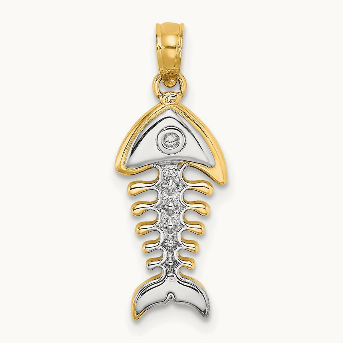 w/Rhodium 3-D Fishbone Charm, 14K