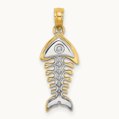 w/Rhodium 3-D Fishbone Charm, 14K