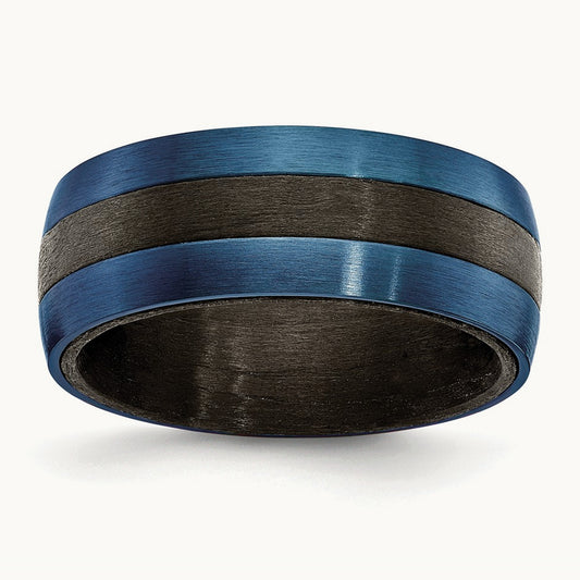 Black Carbon Fiber with Brushed Blue IP-plated Stainless Steel Band, 8mm