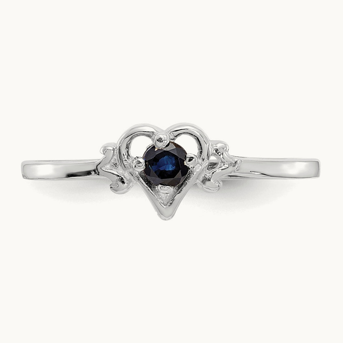 Sapphire Birthstone Heart Ring — 14K White Gold, 7
