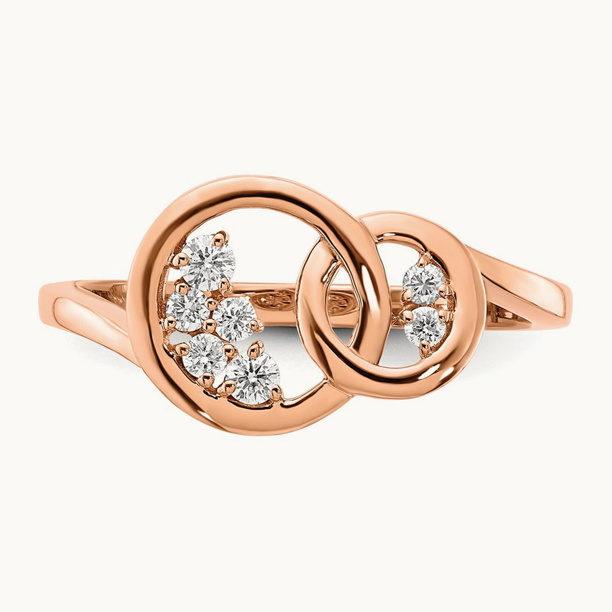 Polished Diamond Double Circle Ring, 14K Rose Gold