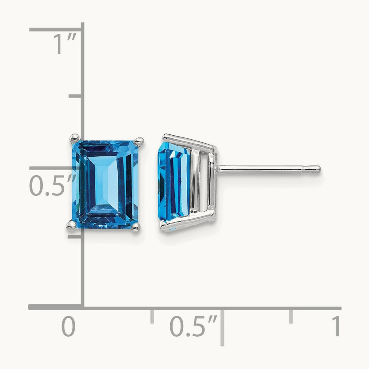 8x6mm Emerald Cut Blue Topaz Earrings, 14K White Gold