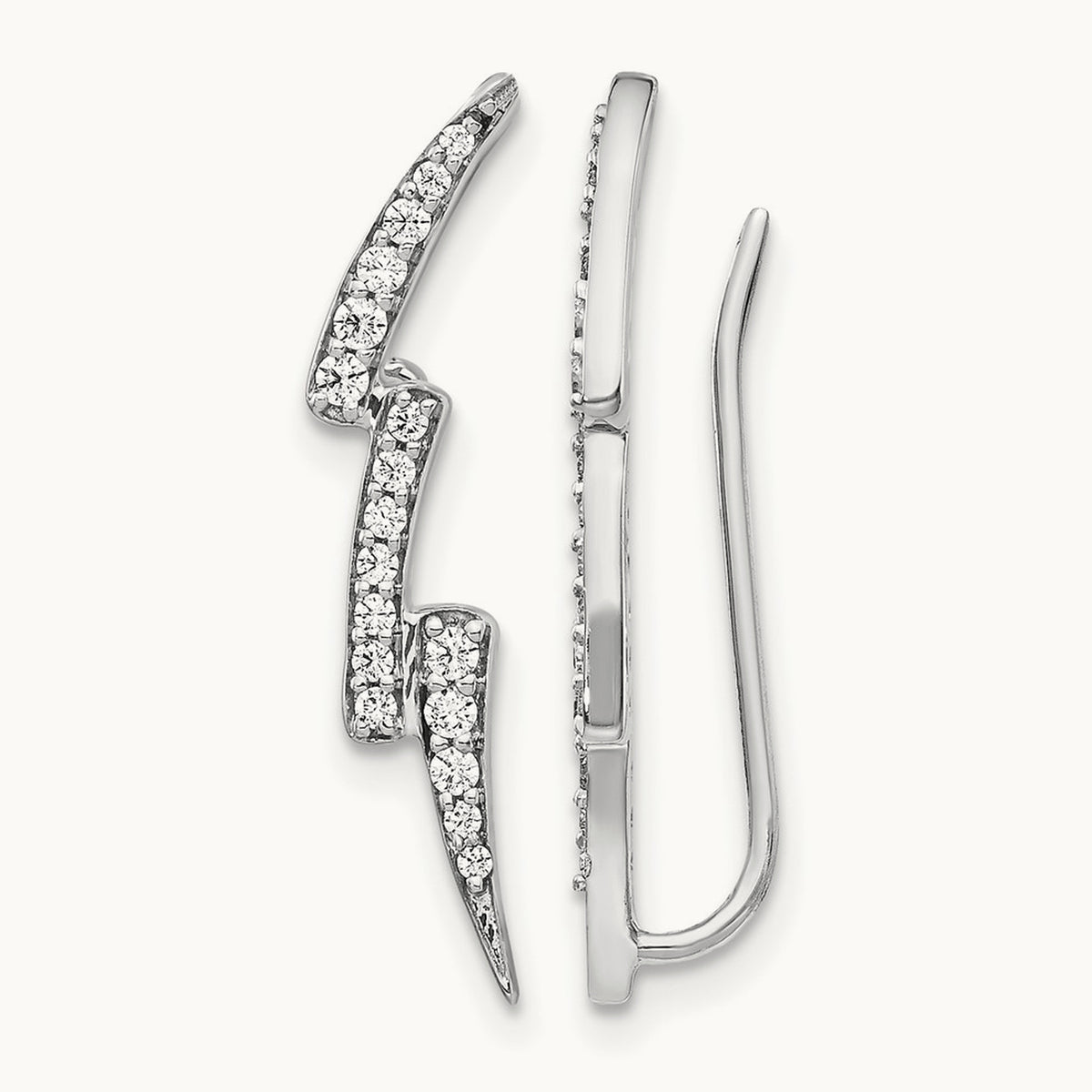 Diamond Lightning Ear Climber Earrings, 14K White Gold