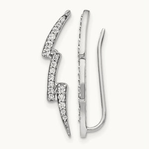 Diamond Lightning Ear Climber Earrings, 14K White Gold