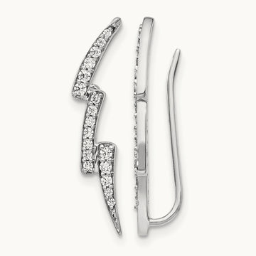 Diamond Lightning Ear Climber Earrings, 14K White Gold