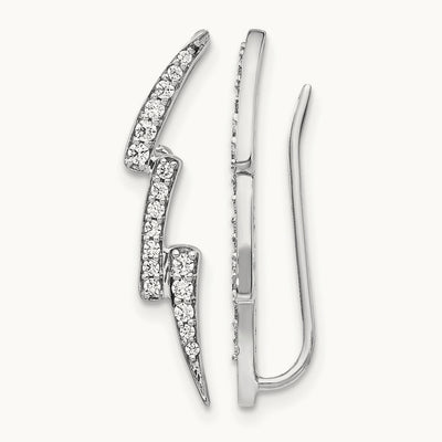 Diamond Lightning Ear Climber Earrings, 14K White Gold