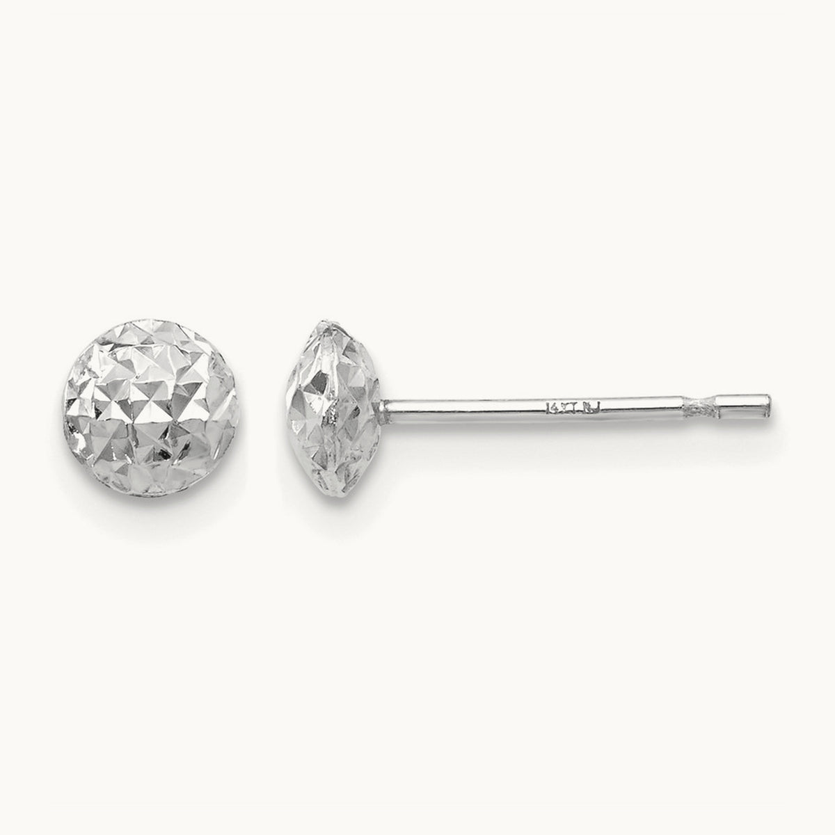 Puff Circle Stud Earrings — 14K White Gold, 5mm