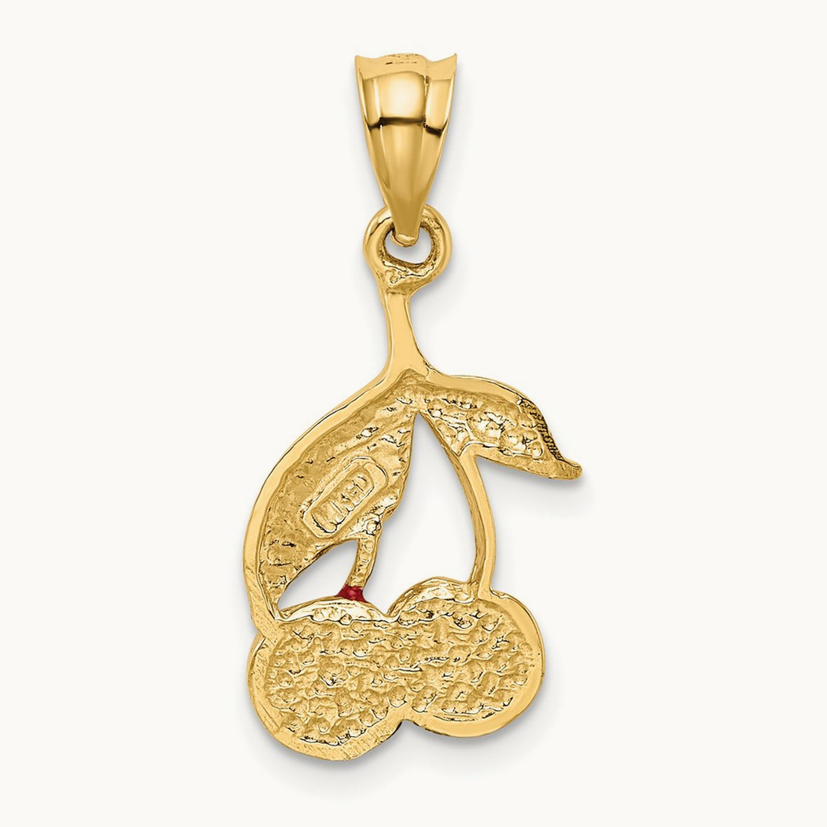 Polished Red Enameled Cherries Pendant, 14K