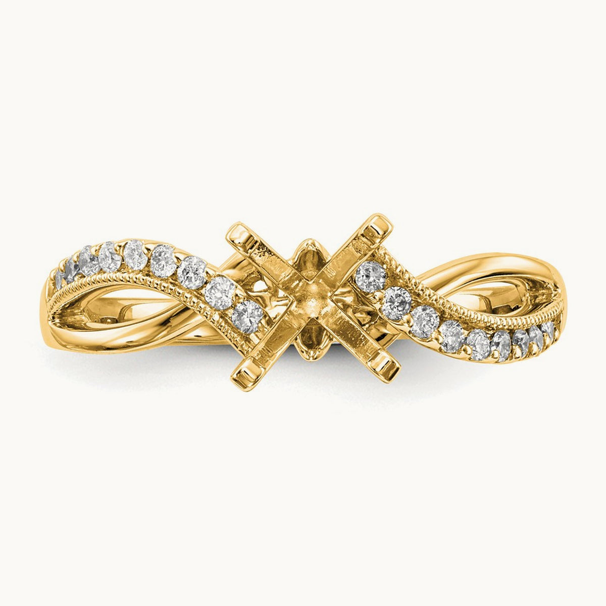 Peg Set Diamond Semi Criss-Cross Eng Ring, 14K Yellow Gold