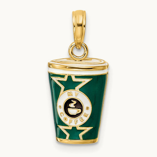 3-D Enameled Coffee Cup Charm, 14K