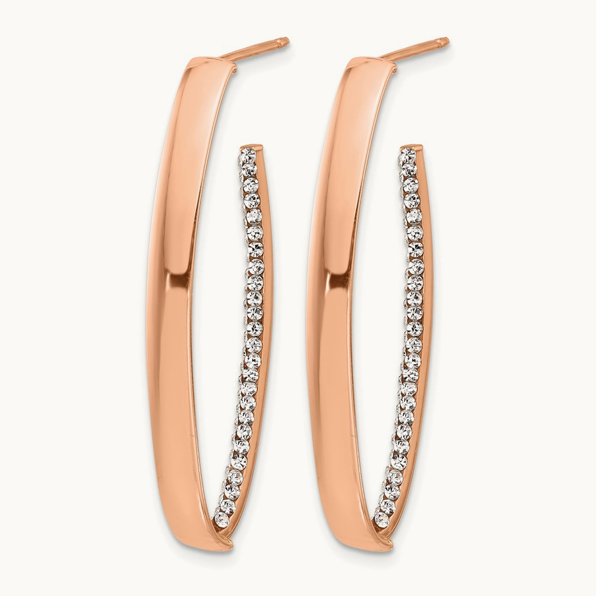 w/Rose Gold-plated Polished Crystals J-Hoop Post Earrings, 14K — Leslie's