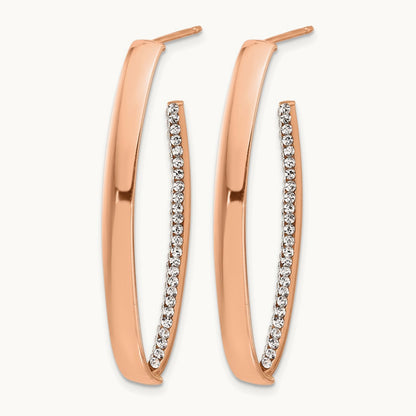 w/Rose Gold-plated Polished Crystals J-Hoop Post Earrings, 14K — Leslie's