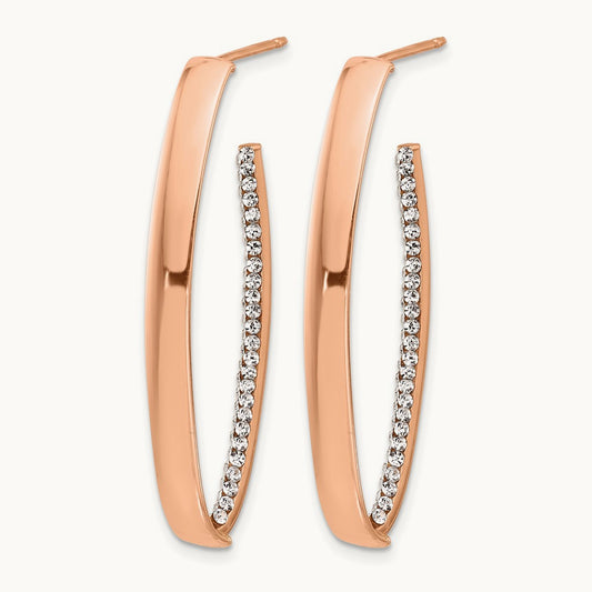 w/Rose Gold-plated Polished Crystals J-Hoop Post Earrings, 14K — Leslie's
