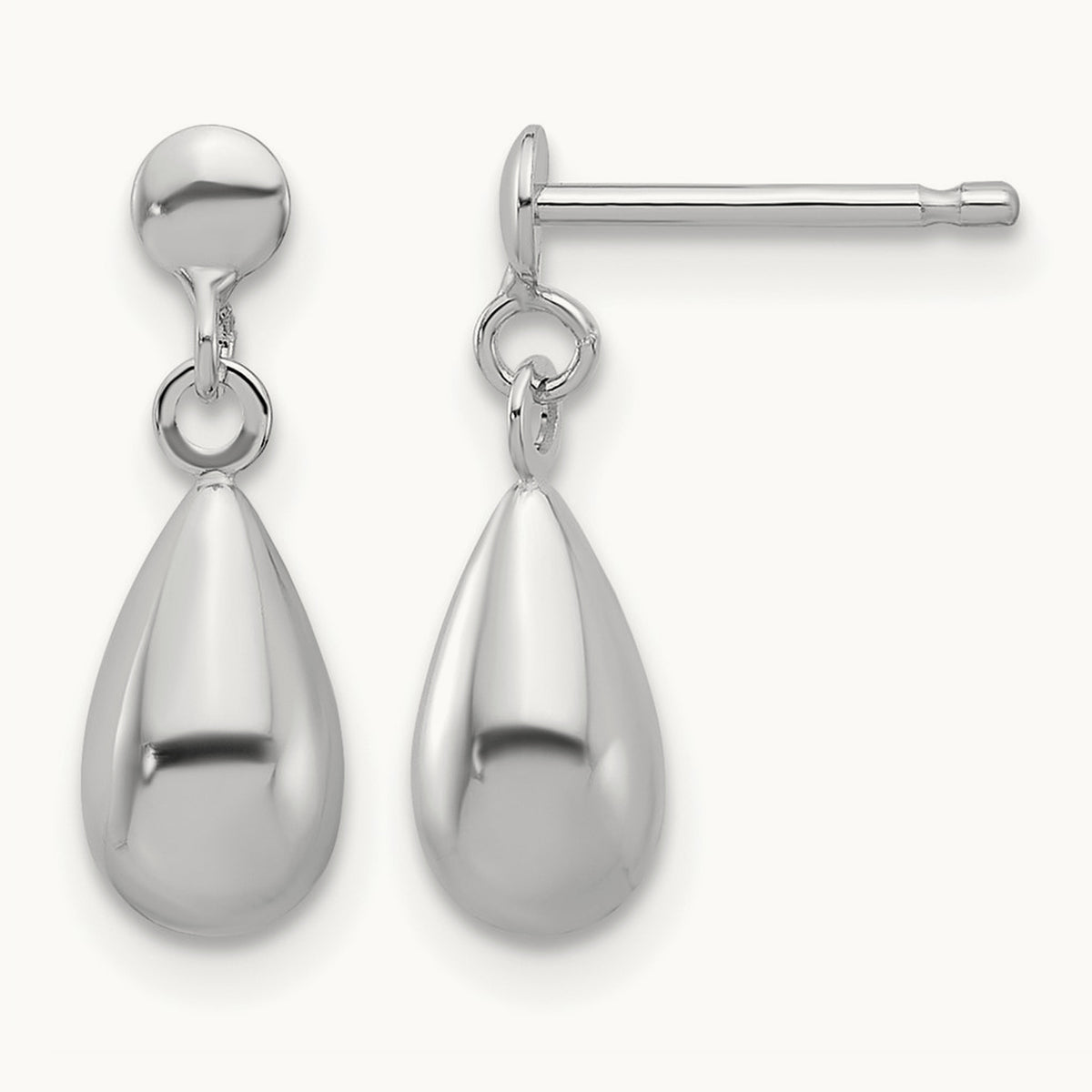 Polished Teardrop Dangle Earrings — 14K White Gold