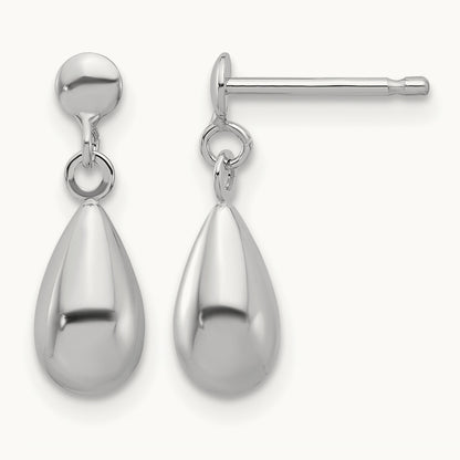 Polished Teardrop Dangle Earrings — 14K White Gold