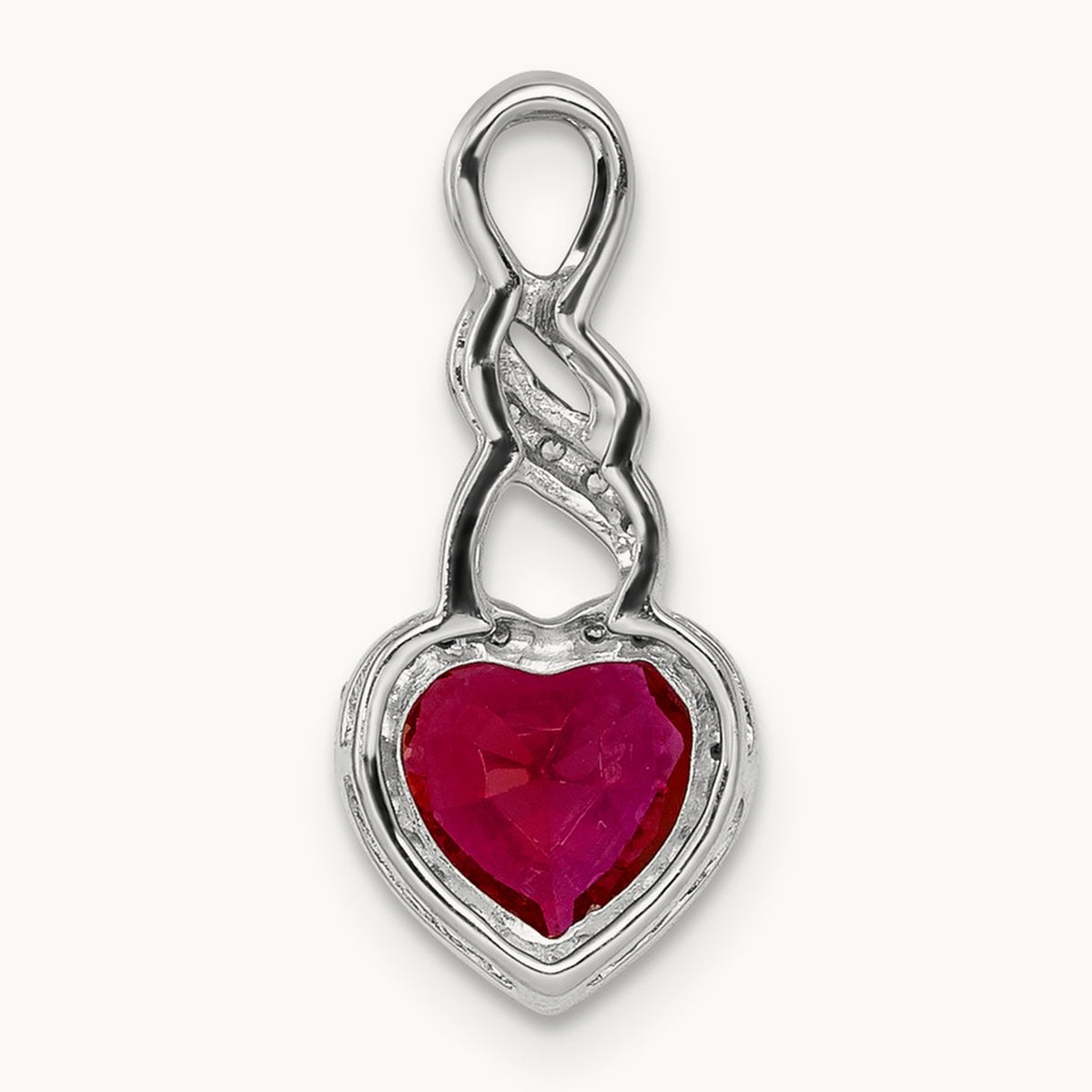 Diamond and Ruby Heart Chain Slide, 14K White Gold