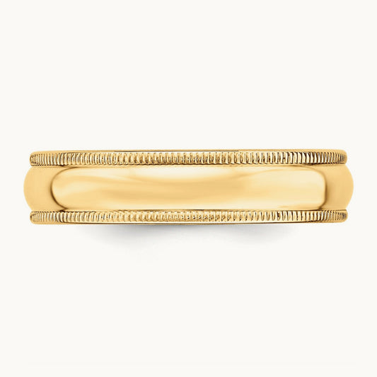 Milgrain Half Round Band, 5mm, 10K Yellow Gold