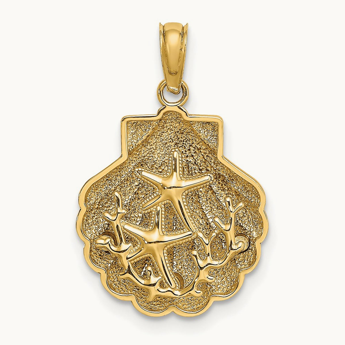 Reversible Starfish and Coral in Shell Charm, 14K