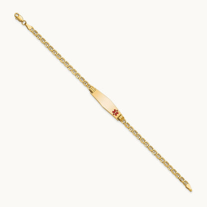 Medical Semi-solid Soft Diamond Shape Red Enamel Anchor ID Bracelet, 14K