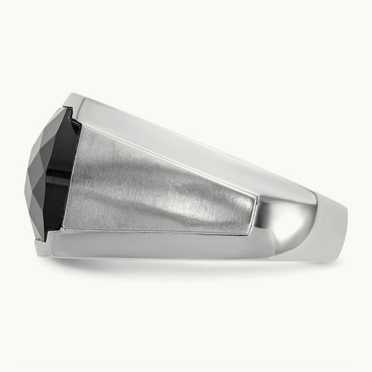 IBGoodman Men's Polished & Satin Faceted Onyx & Diamond Ring, 14K White Gold