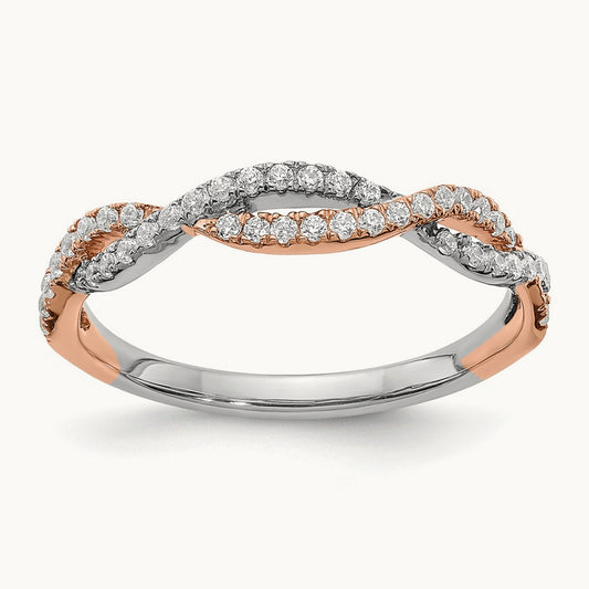 Diamond Wedding Band, 14K White with Rose Gold