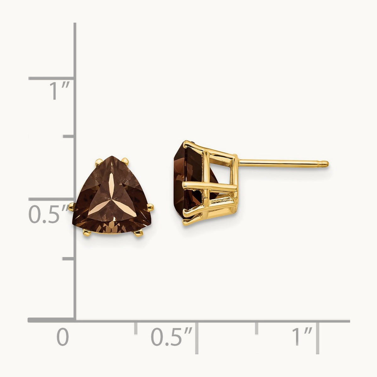Trillion Smoky Quartz Earrings, 8mm, 14K