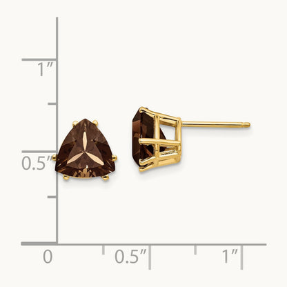 Trillion Smoky Quartz Earrings, 8mm, 14K