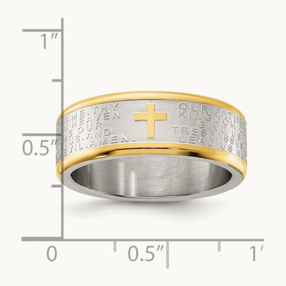 Brushed & Polished Yellow IP Lord's Prayer Band, 8mm, Stainless Steel