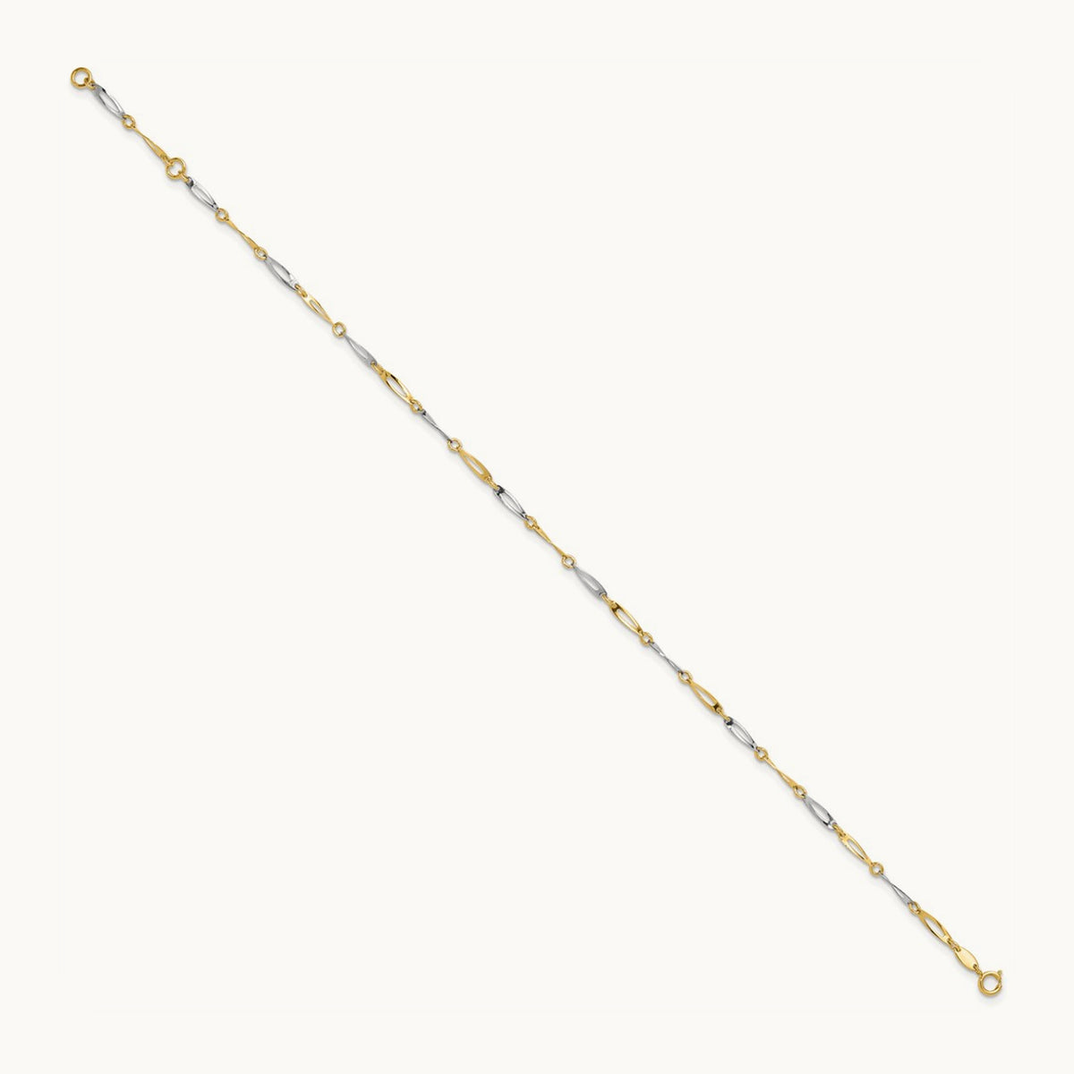 Polished Link 9.25 Plus 1in ext. Anklet, 14K Two-tone