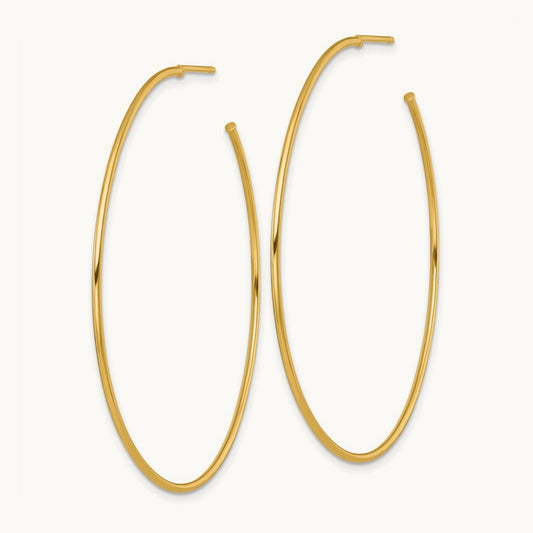 1.2 x Polished Post Hoop Earrings, 55mm, 14K