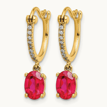 1/10ct Diamond and Ruby Dangle Hoop Earrings, 14K
