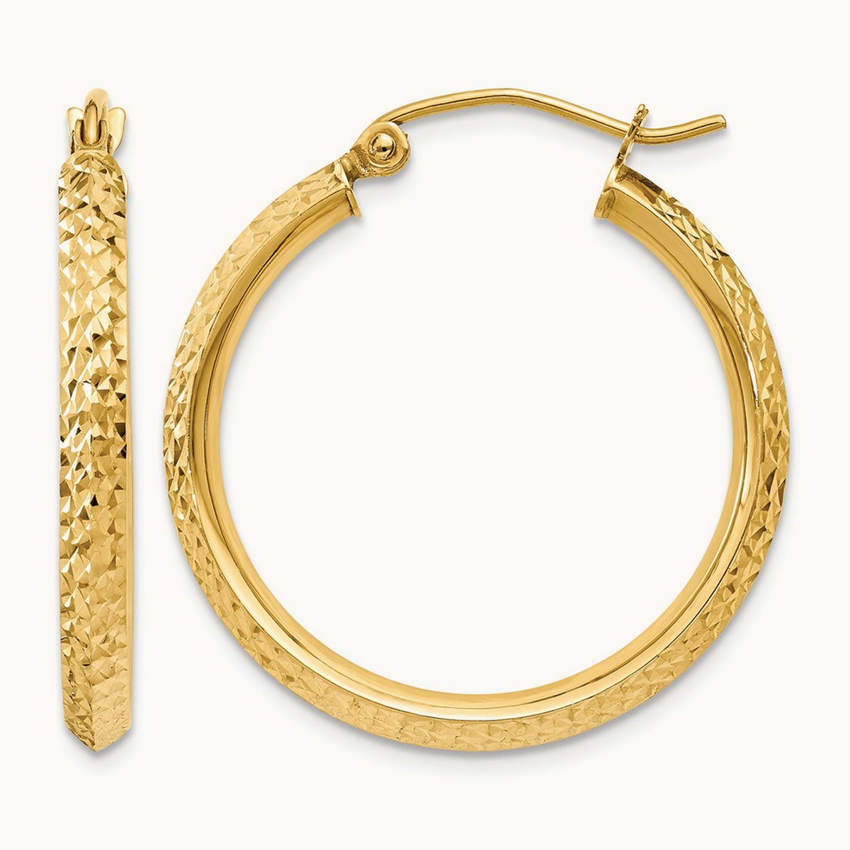 Knife Edge Diamond-cut Hollow Hoop Earrings — 14K Yellow Gold, 2.5x25mm