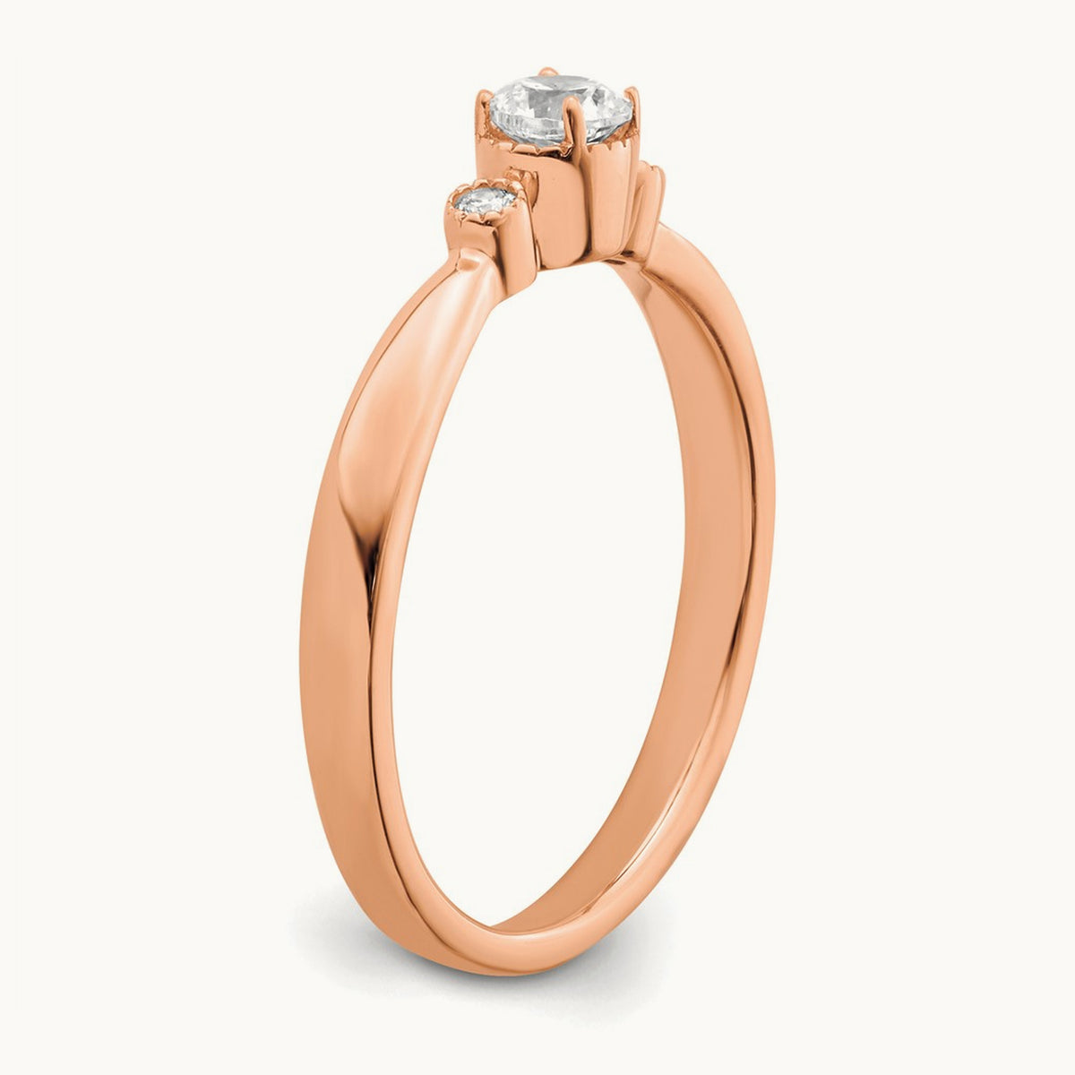 Petite Beaded Edge Round Complete Diamond Ring — 14K Rose Gold, 0.246 ct, 7