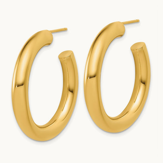 5.0 x Polished Post Hoop Earrings, 35mm, 14K