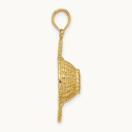 3-D 2 Handles Round Basket Charm, 14K