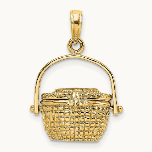 3-D Nantucket Basket Moveable Lid Charm, 14K